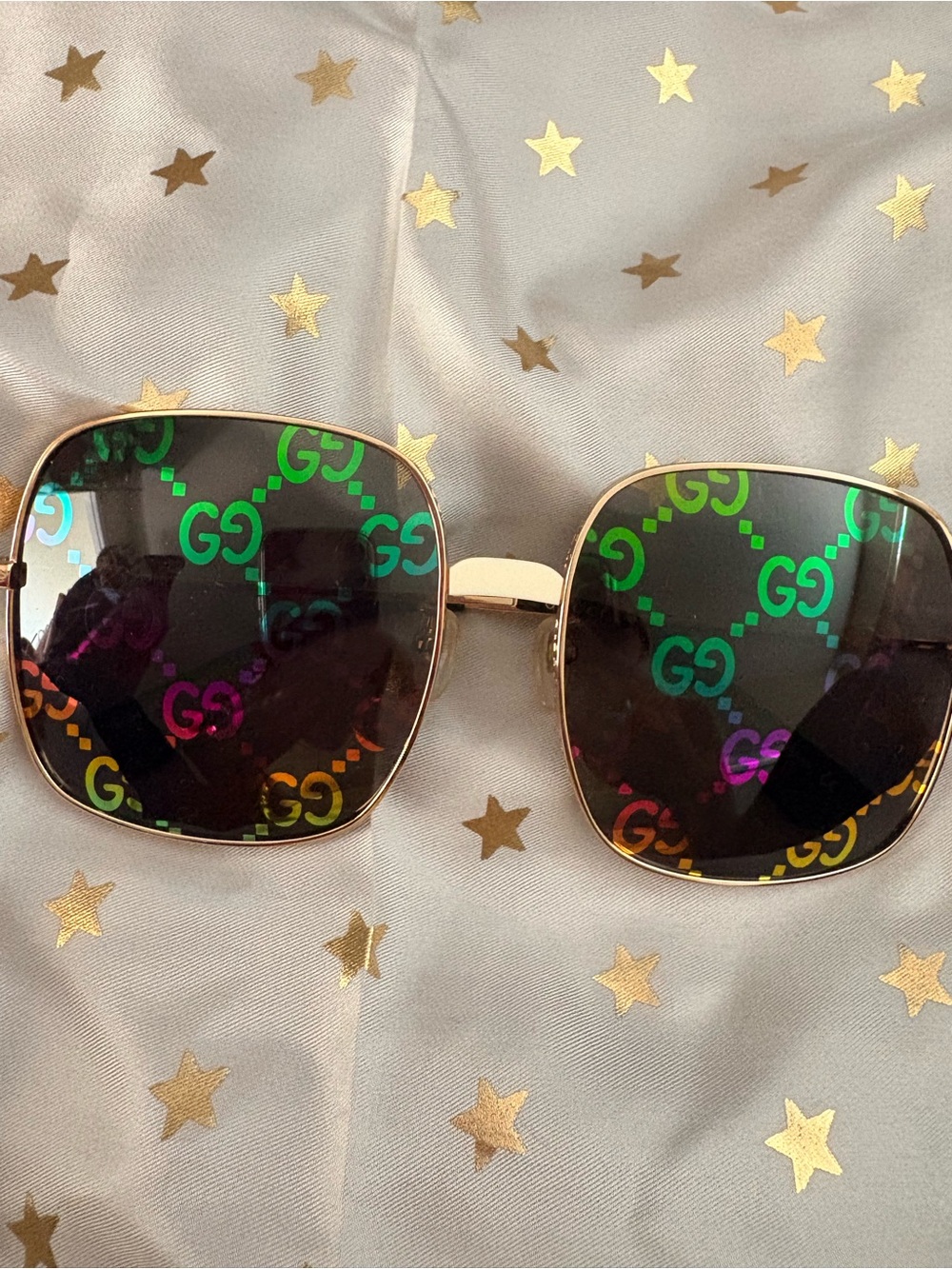 Gucci Women’s Multicolor Logo Rimless Sunglasses with Gold Accents